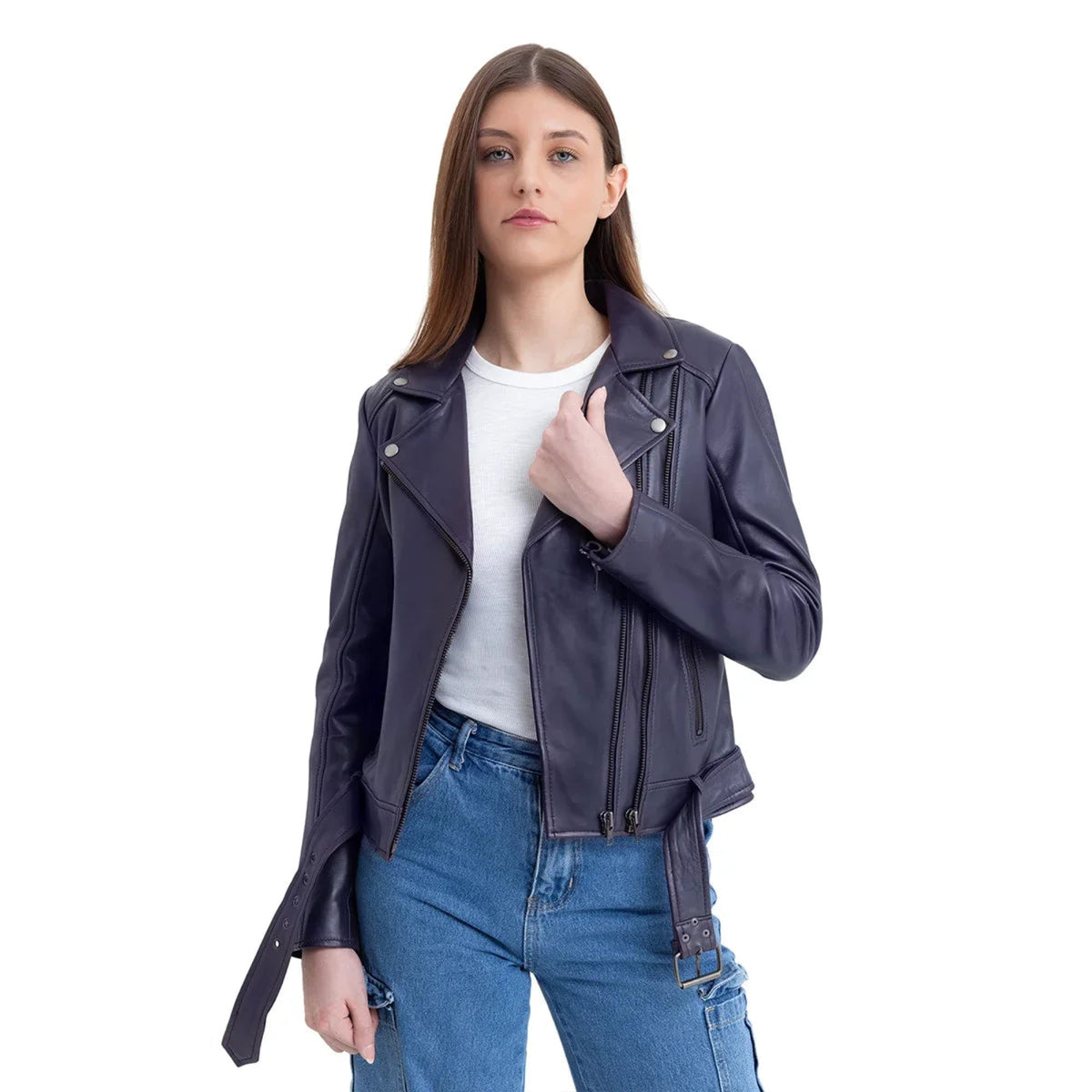 Adeline Women's Lambskin Asymmetrical Jacket
