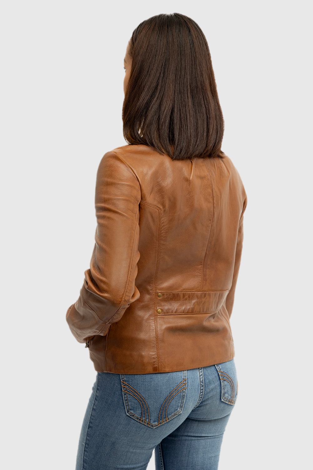 Rexie Women's Fashion Leather Jacket, Dark Cognac