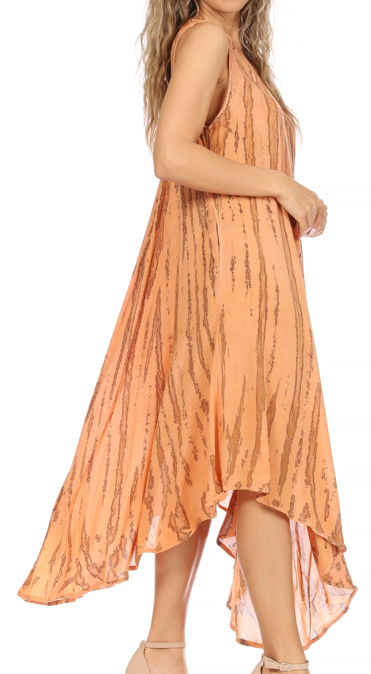 Sakkas Kara Long Draped Sleeveless Marbled Caftan Dress / Cover Up