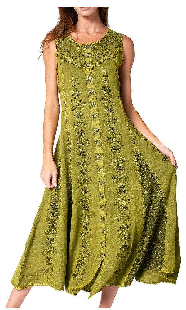 Sakkas Beverlee Embroidered Button Down Sleeveless Caftan Dress
