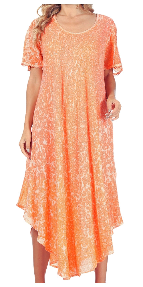 Sakkas Lila Freckled Dyed Cap Sleeve Scoopneck Long Caftan Dress / Cover Up