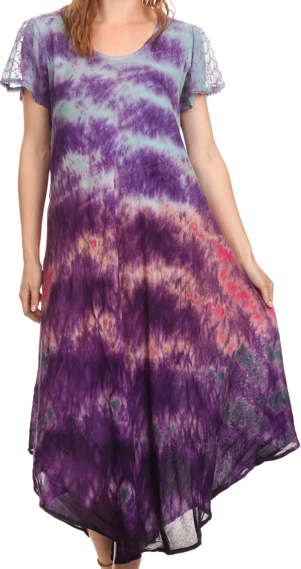 Sakkas Kaylaye Long Tie Dye Ombre Embroidered Cap Sleeve Caftan Dress / Cover Up