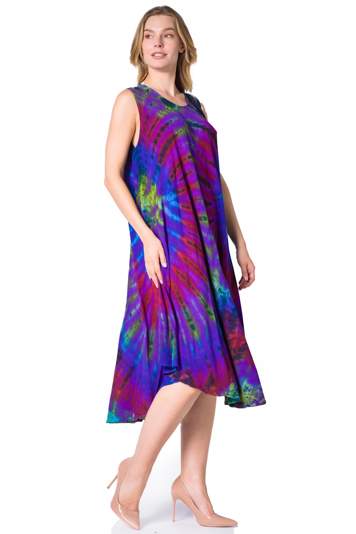 Sakkas Neja Women's Casual Maxi Summer Sleeveless Loose Fit Tie Dye Tank Dress