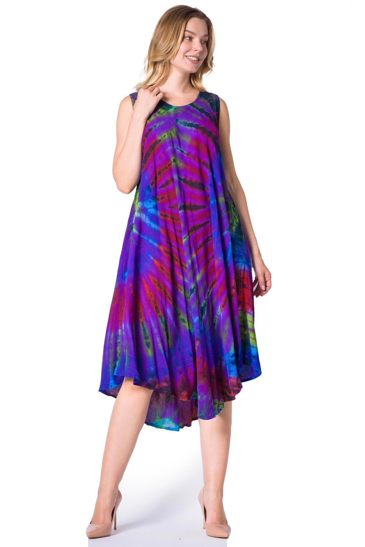 Sakkas Neja Women's Casual Maxi Summer Sleeveless Loose Fit Tie Dye Tank Dress