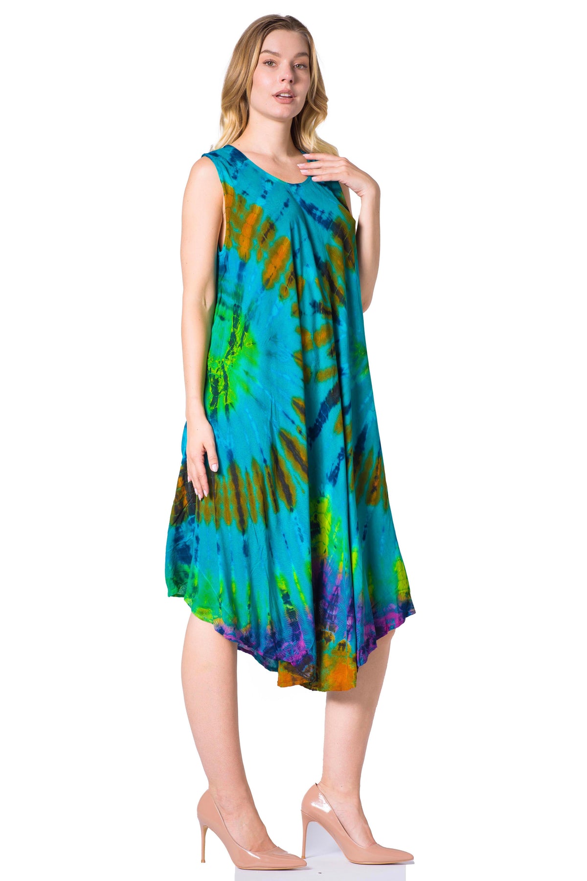 Sakkas Neja Women's Casual Maxi Summer Sleeveless Loose Fit Tie Dye Tank Dress