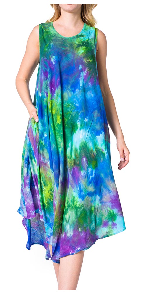 Sakkas Neja Women's Casual Maxi Summer Sleeveless Loose Fit Tie Dye Tank Dress
