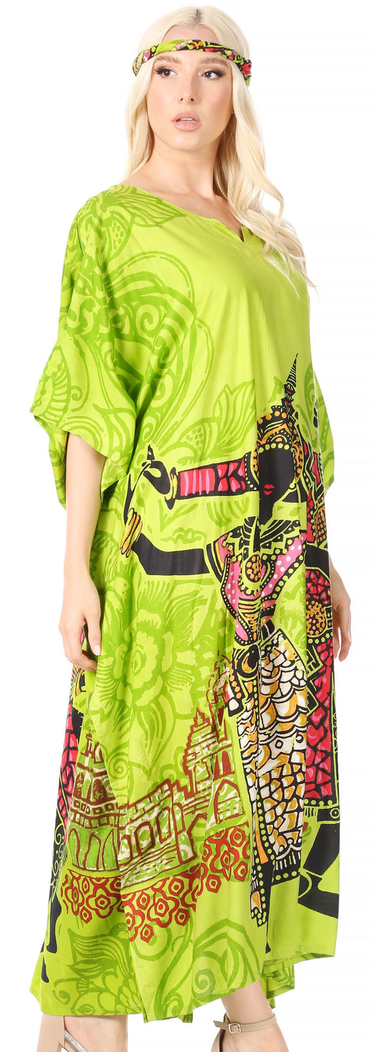 Sakkas Mera Women's Long Loose Short Sleeve Summer Casual Caftan Kaftan Dress