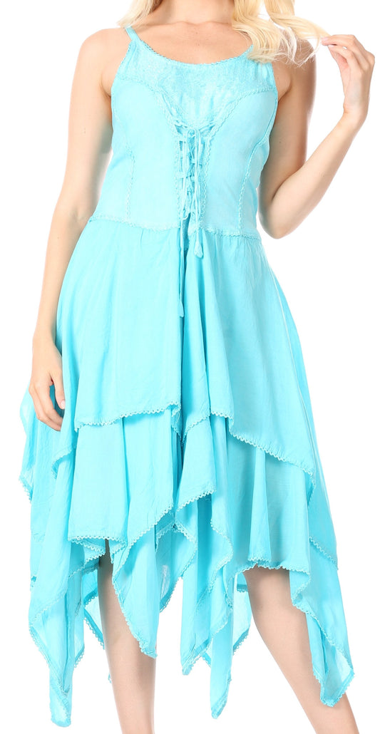Sakkas Lady Mary Jacquard Corset Style Bodice Lightweight Handkerchief Hem Dress