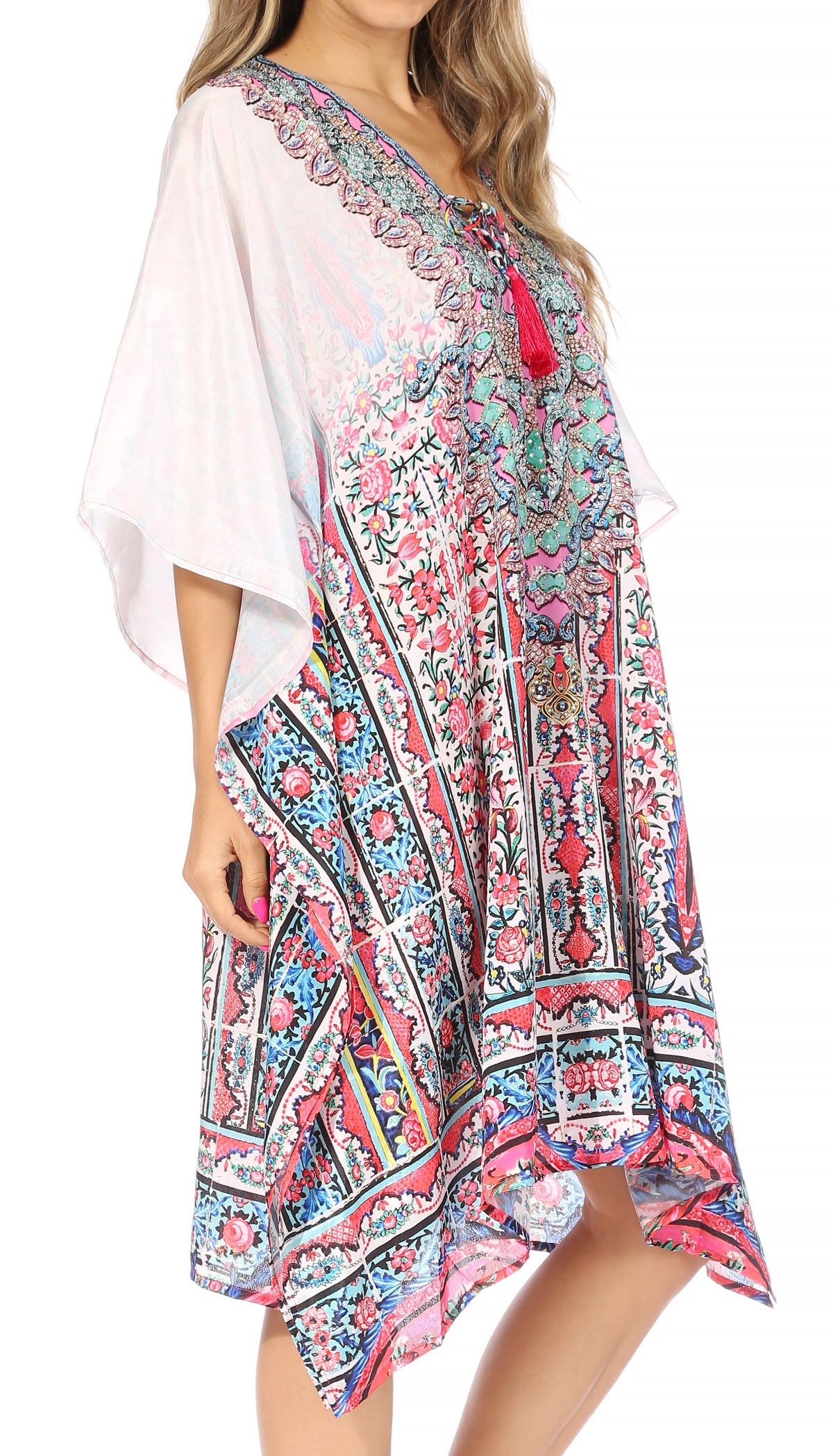 Sakkas Kristy Long Tall Lightweight Caftan Dress / Cover Up With V-Neck Jewels
