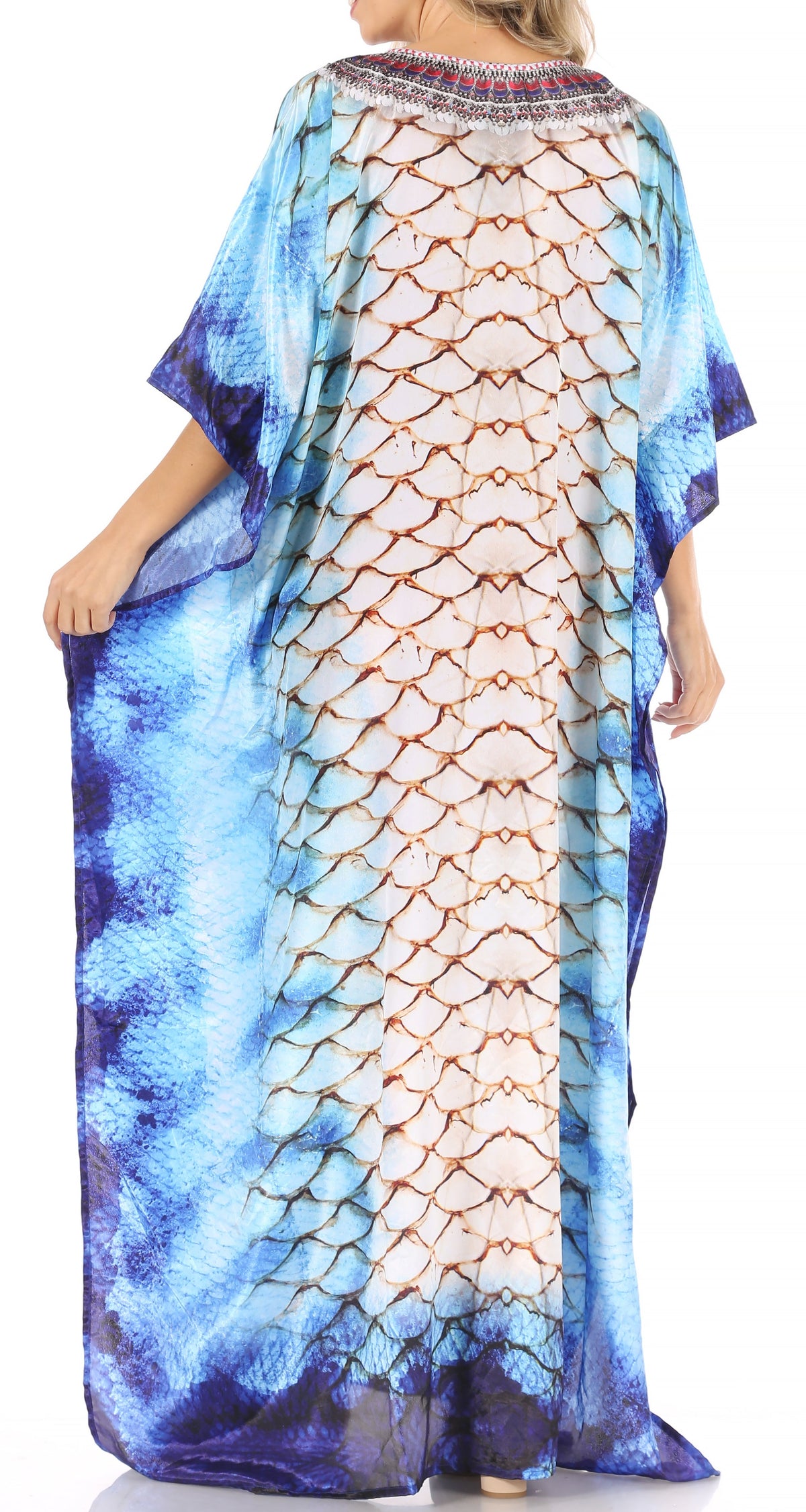 Sakkas Anahi Flowy Design V Neck Long Caftan Dress / Cover Up With Rhinestone