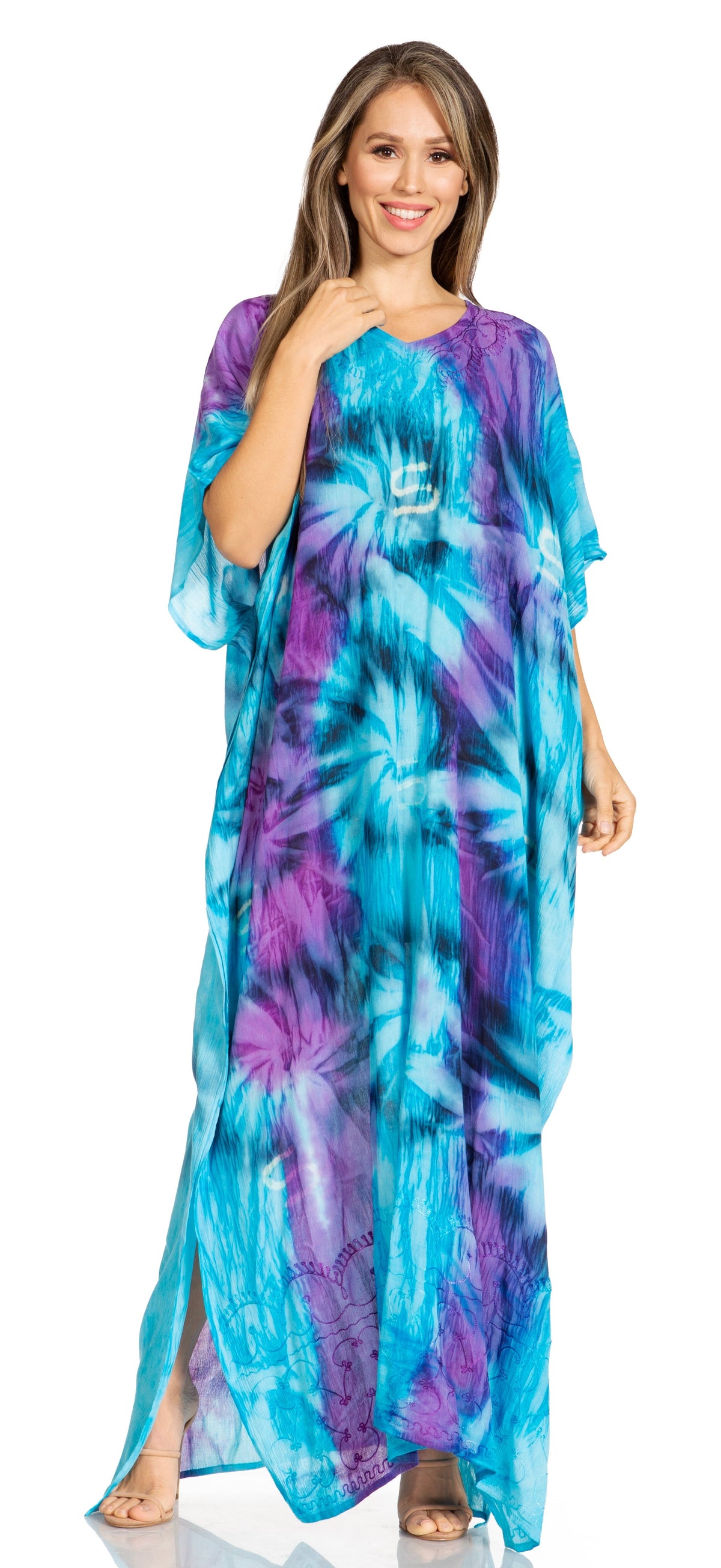 Sakkas Pilar Petite Women's Beach Maxi Caftan Dress in Short Sleeve Casual Style