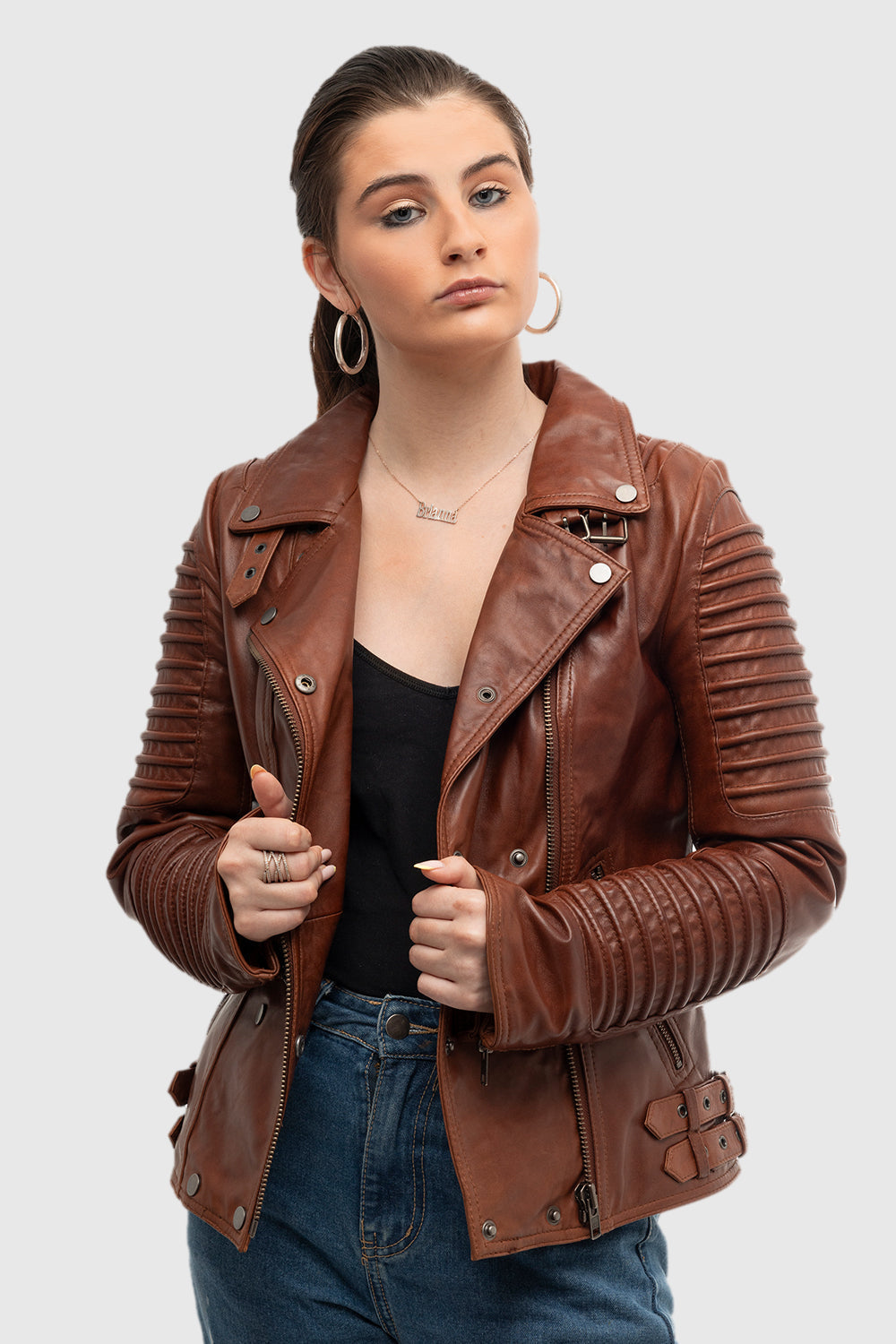 Queens Women's Fashion Lambskin Leather Jacket, Red Ford