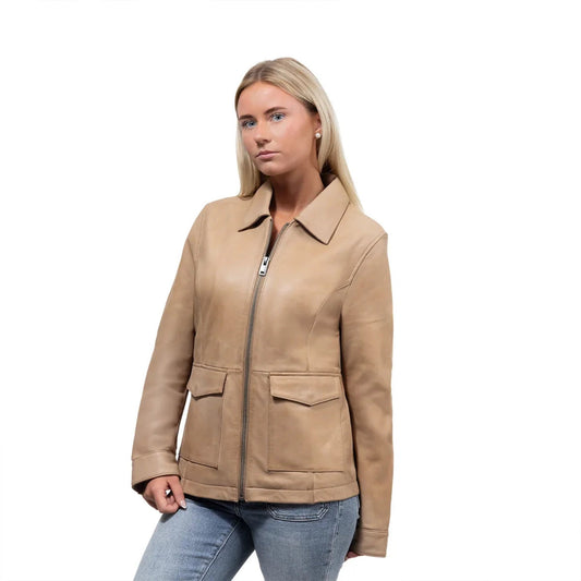 Yolanda Women's Center-Zip Leather Jacket