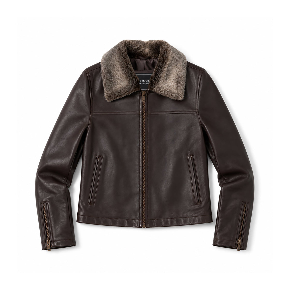Sadie Women's Brown Leather Jacket with Faux Fur Collar
