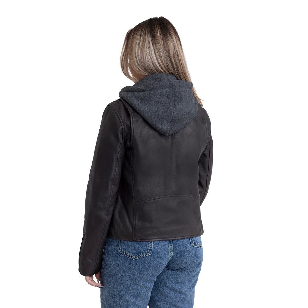 Camilla Women's Leather Jacket with Detachable Hoodie