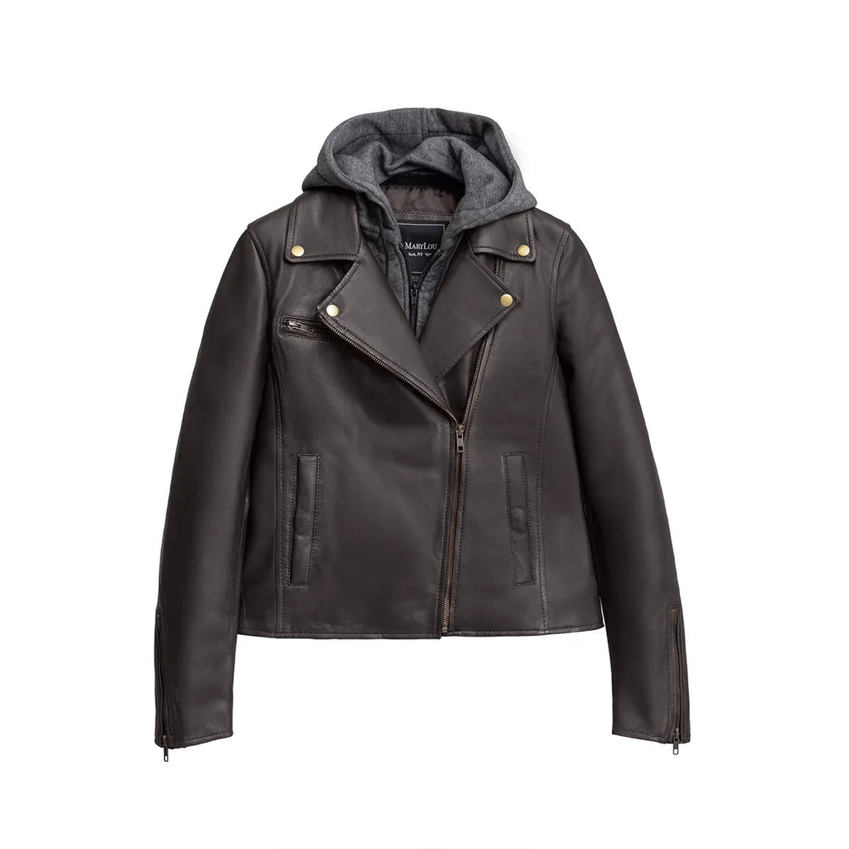 Camilla Women's Leather Jacket with Detachable Hoodie