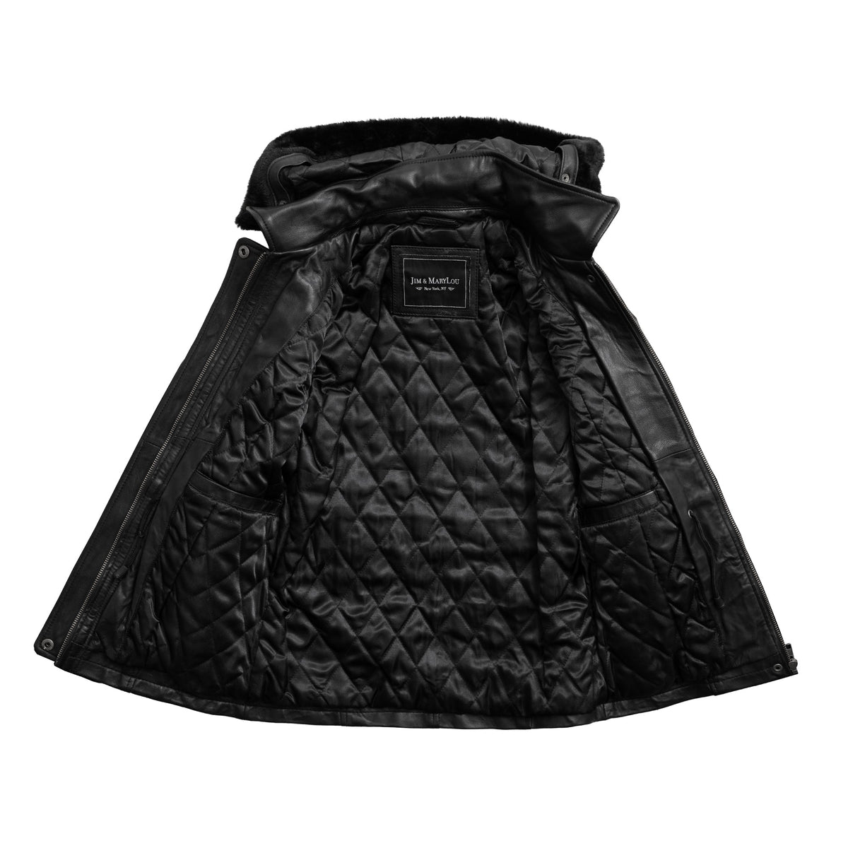 Everly Women's Black 3/4 Leather Coat with Detachable Hood