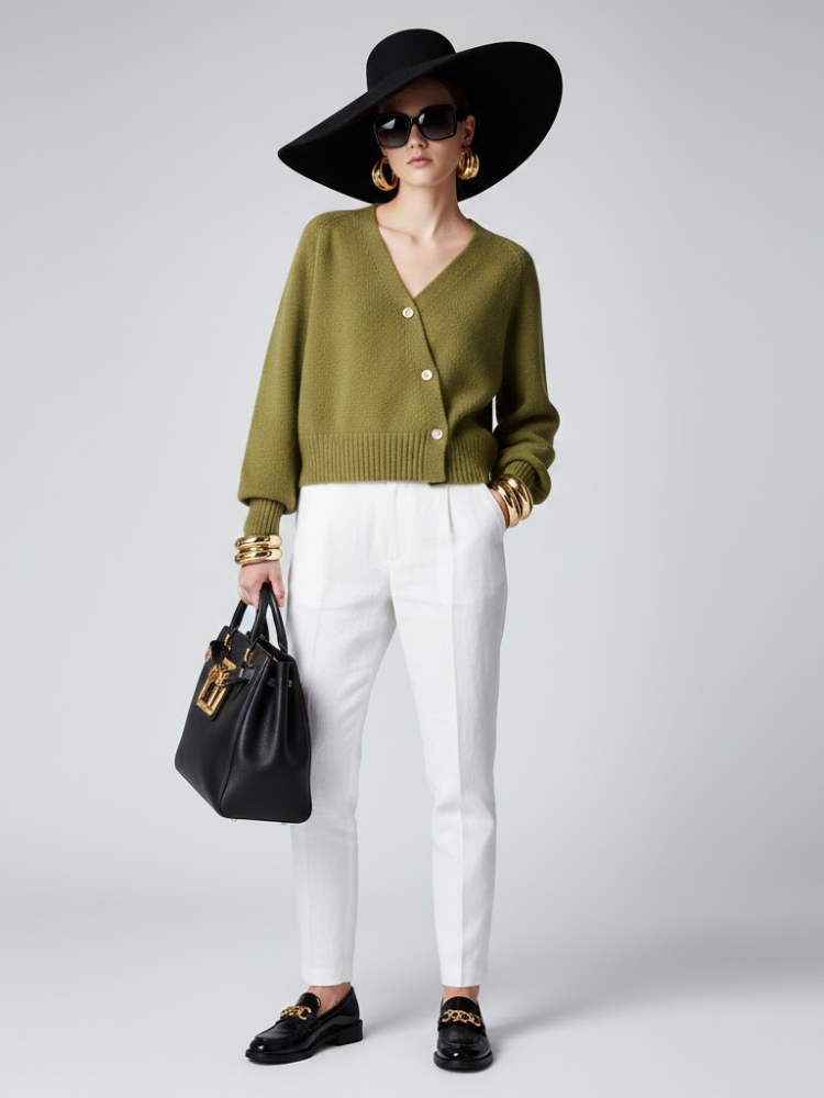Olive Cropped Knit Cardigan LUDLOW: New Colección COUTURE in NOLITA - BYMANYC ® New York