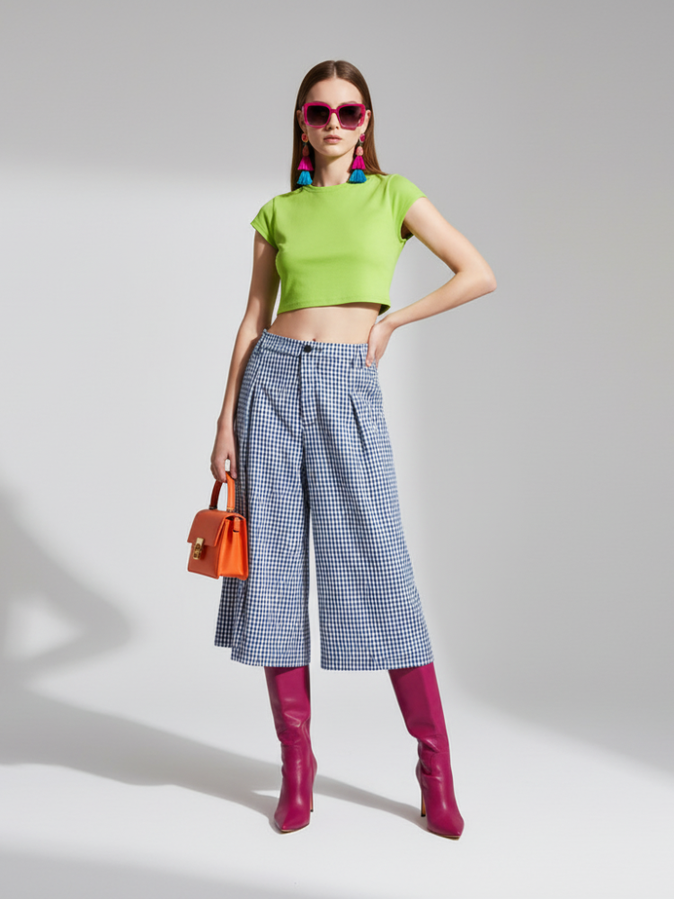 Plaid Wide-Leg Pants 7/8, Brooklyn Heights | Women - BYMANYC ® New York
