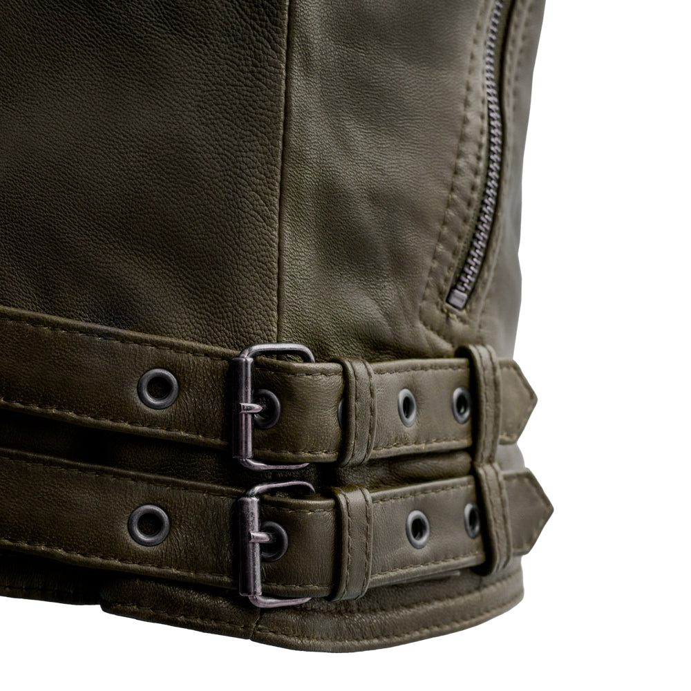 Queens Women's Fashion Leather Jacket, Army Green