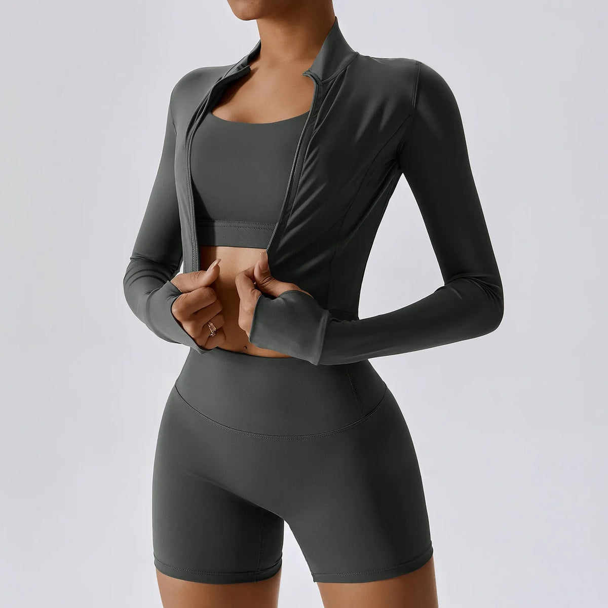 Zippered Yoga Set  Long Sleeve & High Waist Leggings