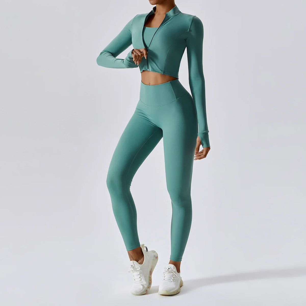 Zippered Yoga Set  Long Sleeve & High Waist Leggings