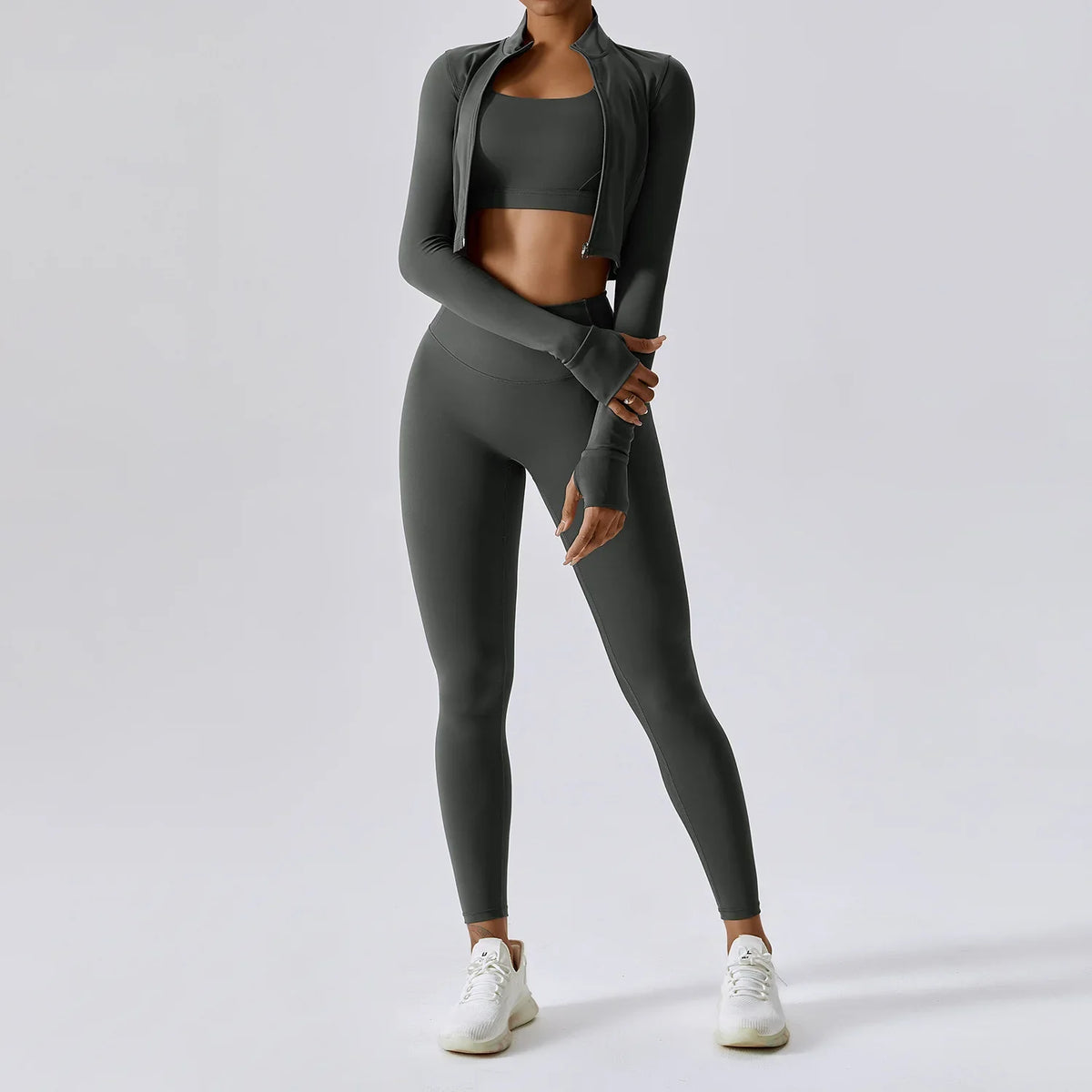 Zippered Yoga Set  Long Sleeve & High Waist Leggings