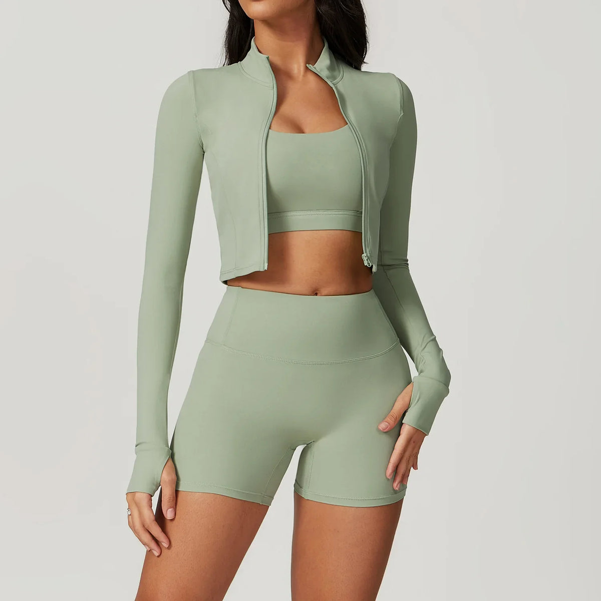 Zippered Yoga Set  Long Sleeve & High Waist Leggings