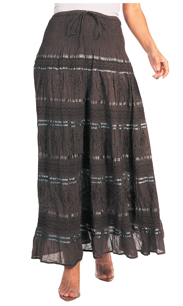 Sakkas Lace and Ribbon Peasant Boho Skirt