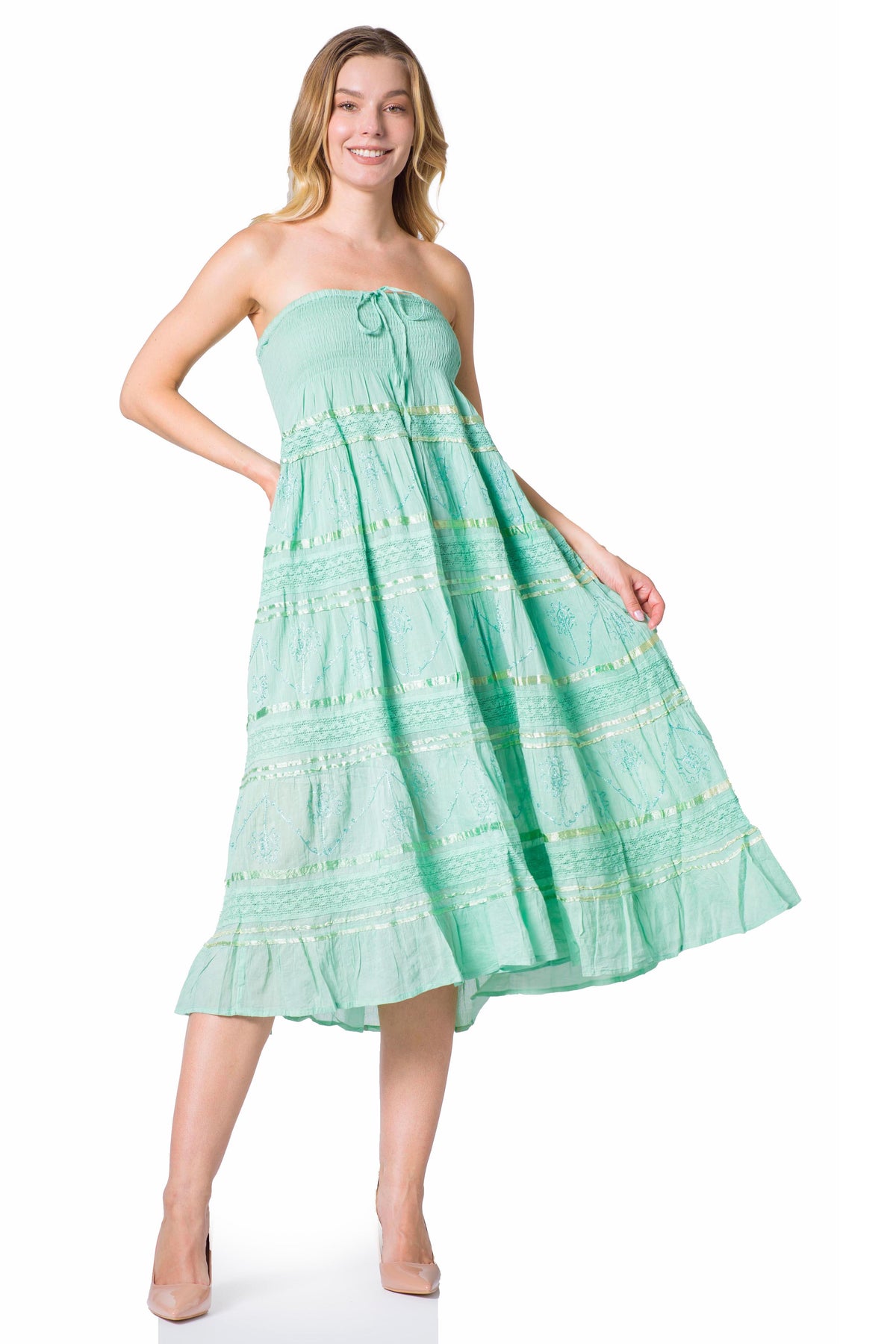Sakkas Lace and Ribbon Peasant Boho Skirt