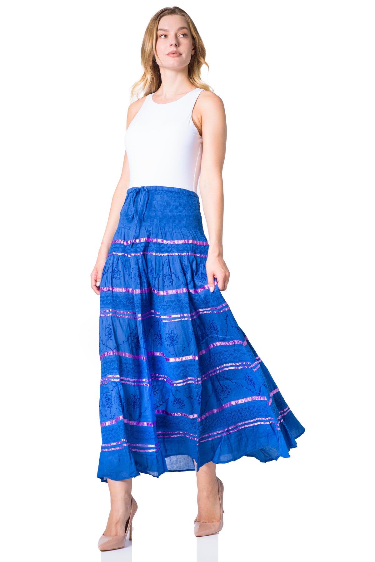 Sakkas Lace and Ribbon Peasant Boho Skirt