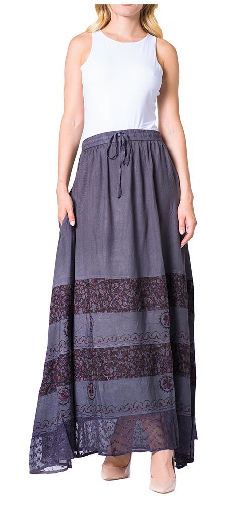 Sakkas Sandra Women's Casual Long Maxi Boho Gypsy Skirt Elastic Waist & Pockets