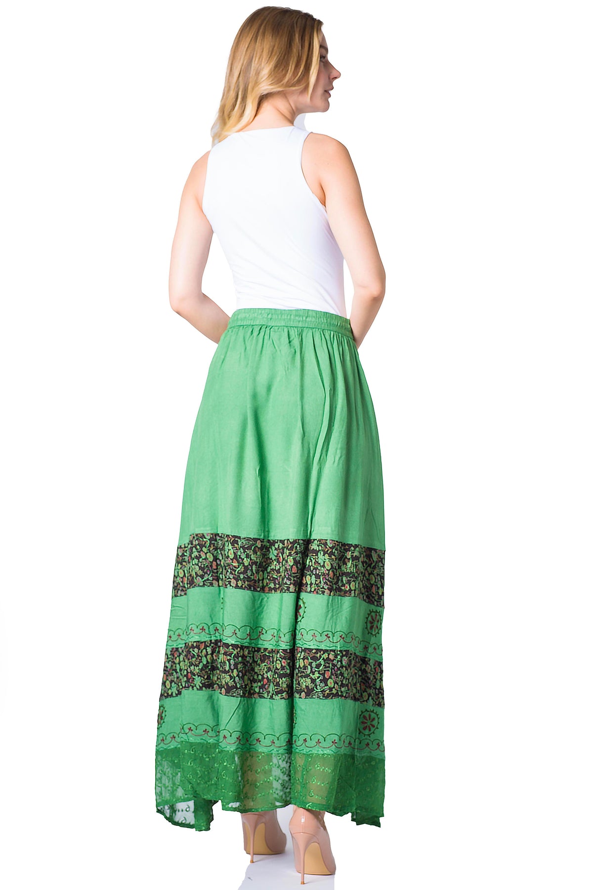 Sakkas Sandra Women's Casual Long Maxi Boho Gypsy Skirt Elastic Waist & Pockets
