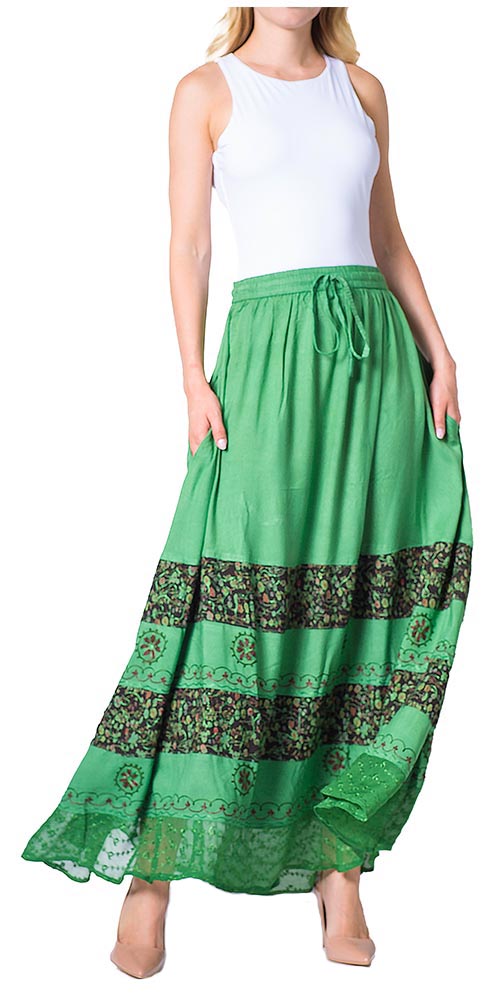 Sakkas Sandra Women's Casual Long Maxi Boho Gypsy Skirt Elastic Waist & Pockets