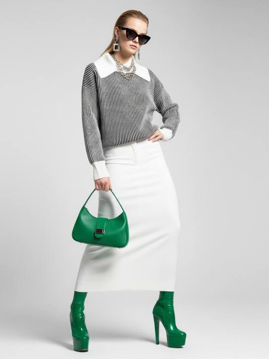 Striped Knit Sweater with Contrast Collar PETER PAN: New Colección COUTURE in NOLITA - BYMANYC ® New York