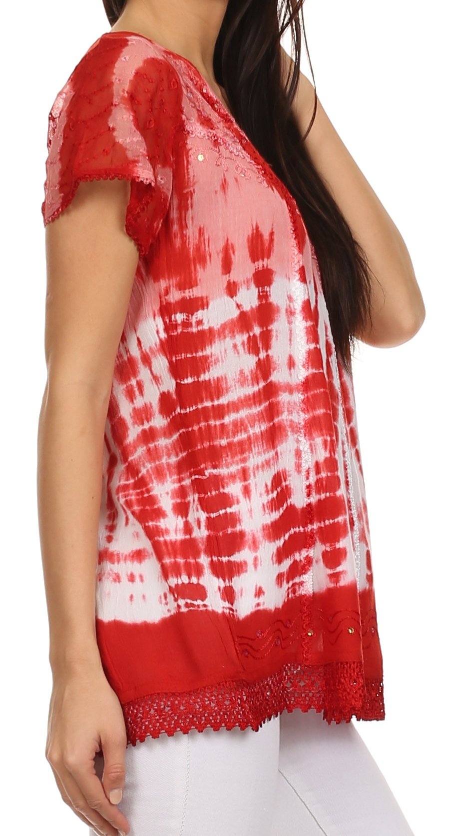 Sakkas Violet Embroidery Tie Dye Sequin Accents Blouse / Top