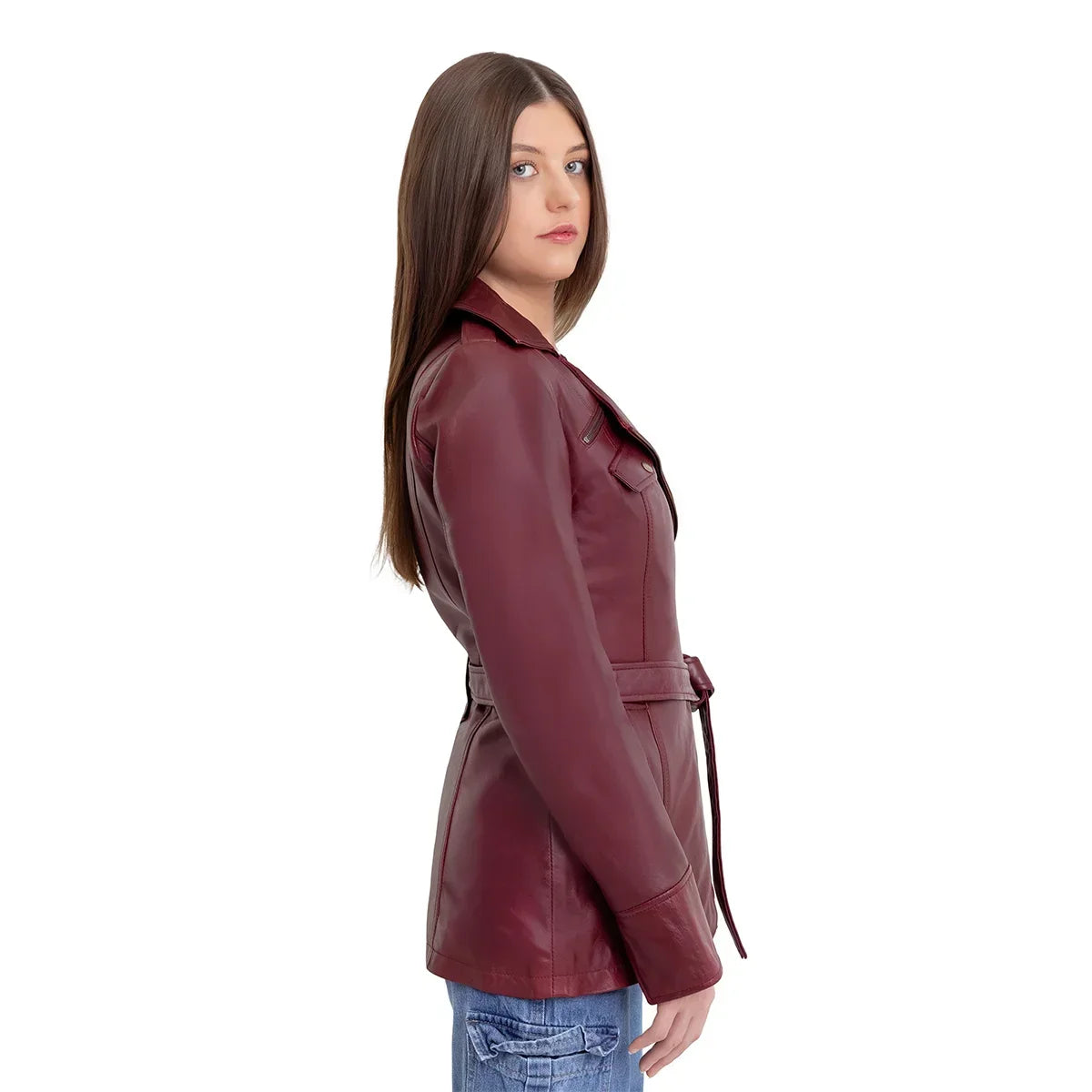 Juliette Women's Asymmetrical Leather Trench Coat