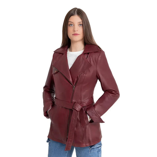 Juliette Women's Asymmetrical Leather Trench Coat