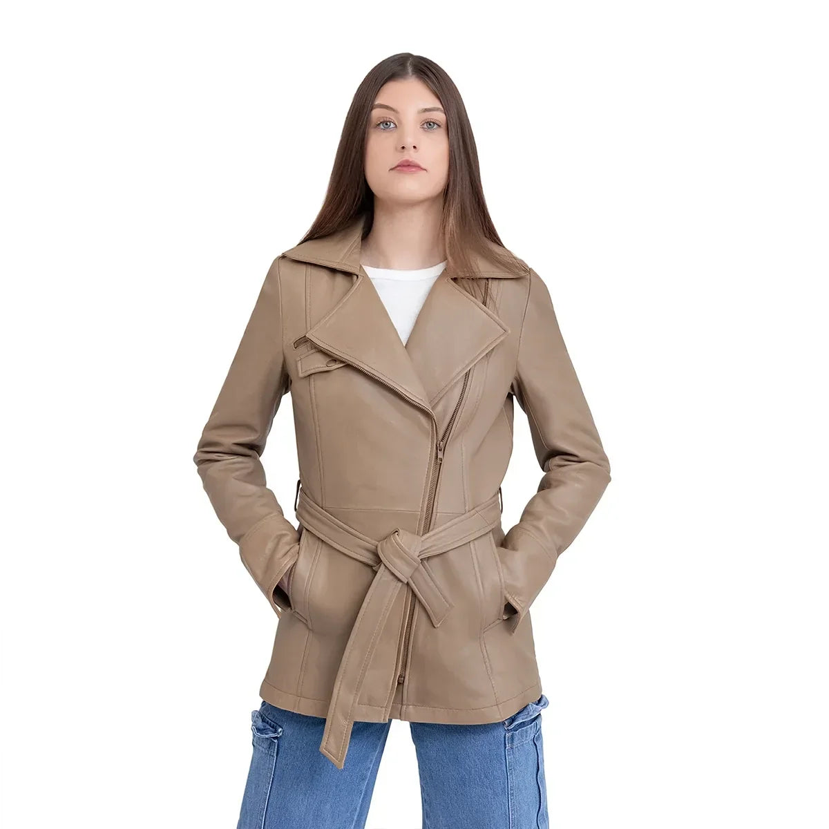Juliette Women's Asymmetrical Leather Trench Coat