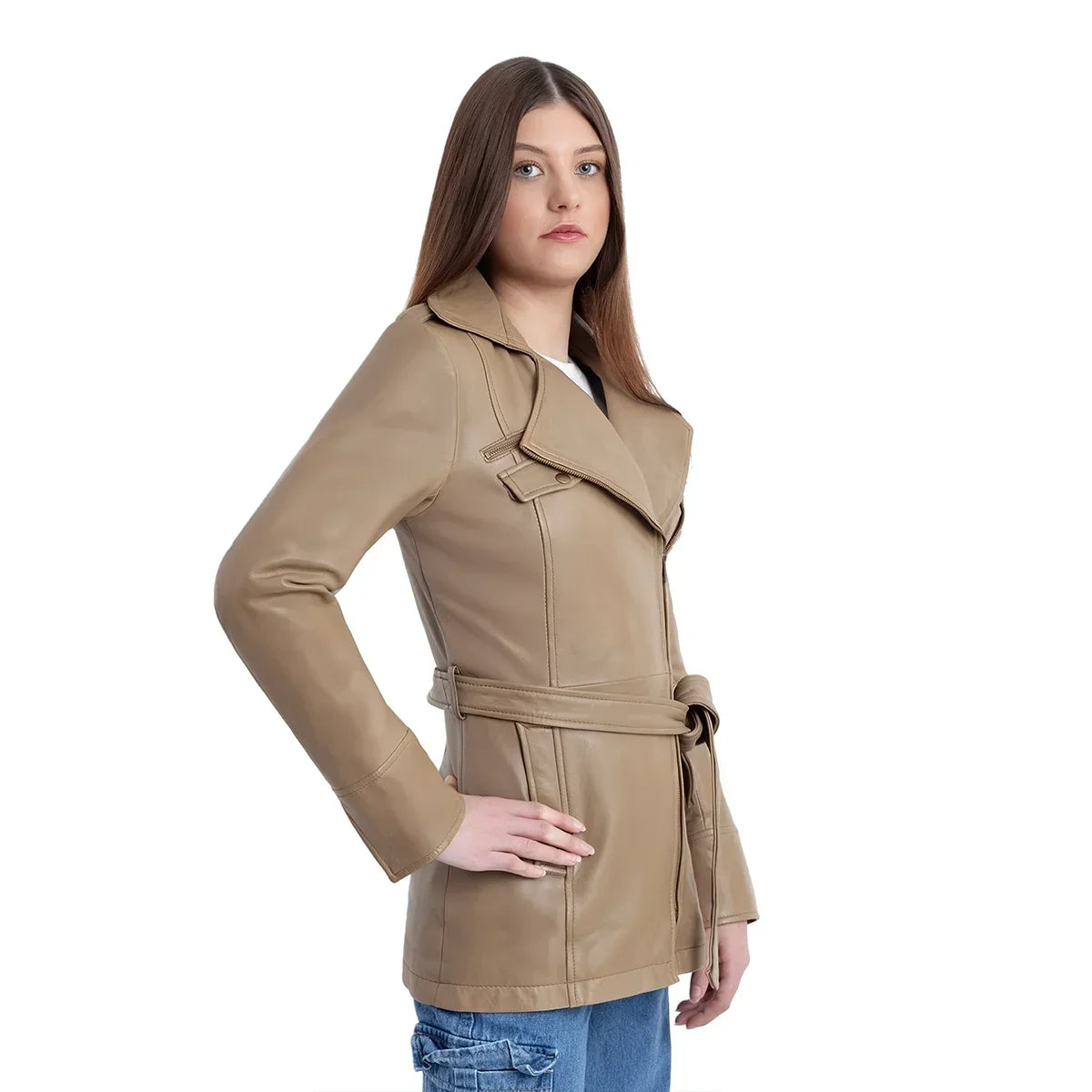 Juliette Women's Asymmetrical Leather Trench Coat