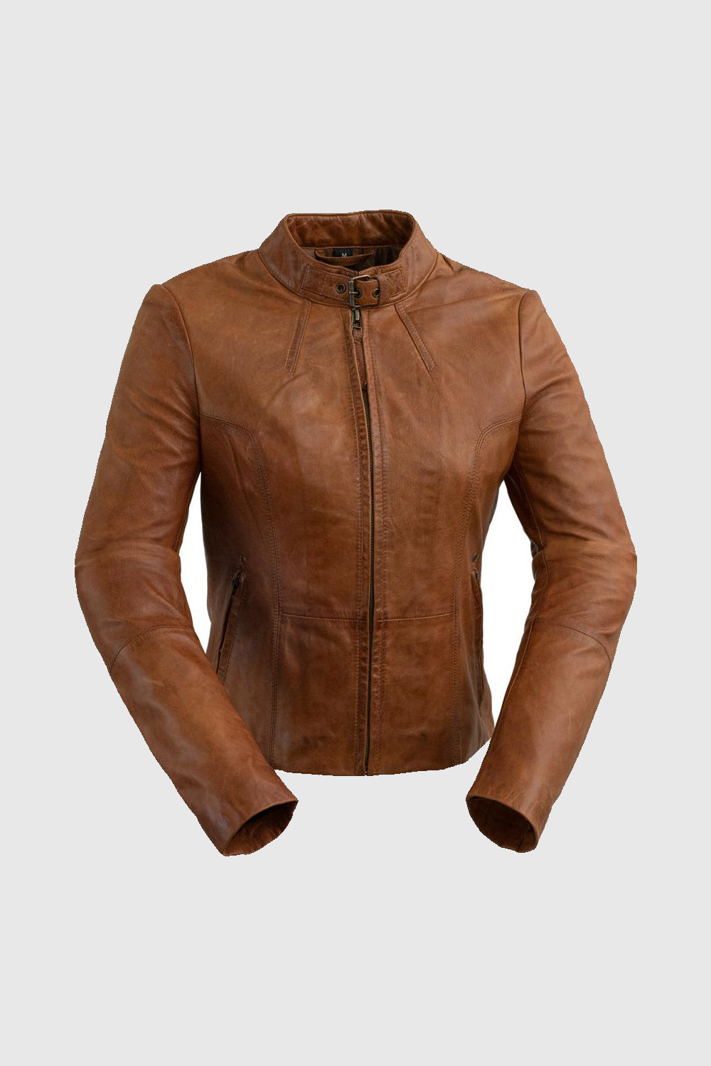Rexie Women's Fashion Leather Jacket, Dark Cognac