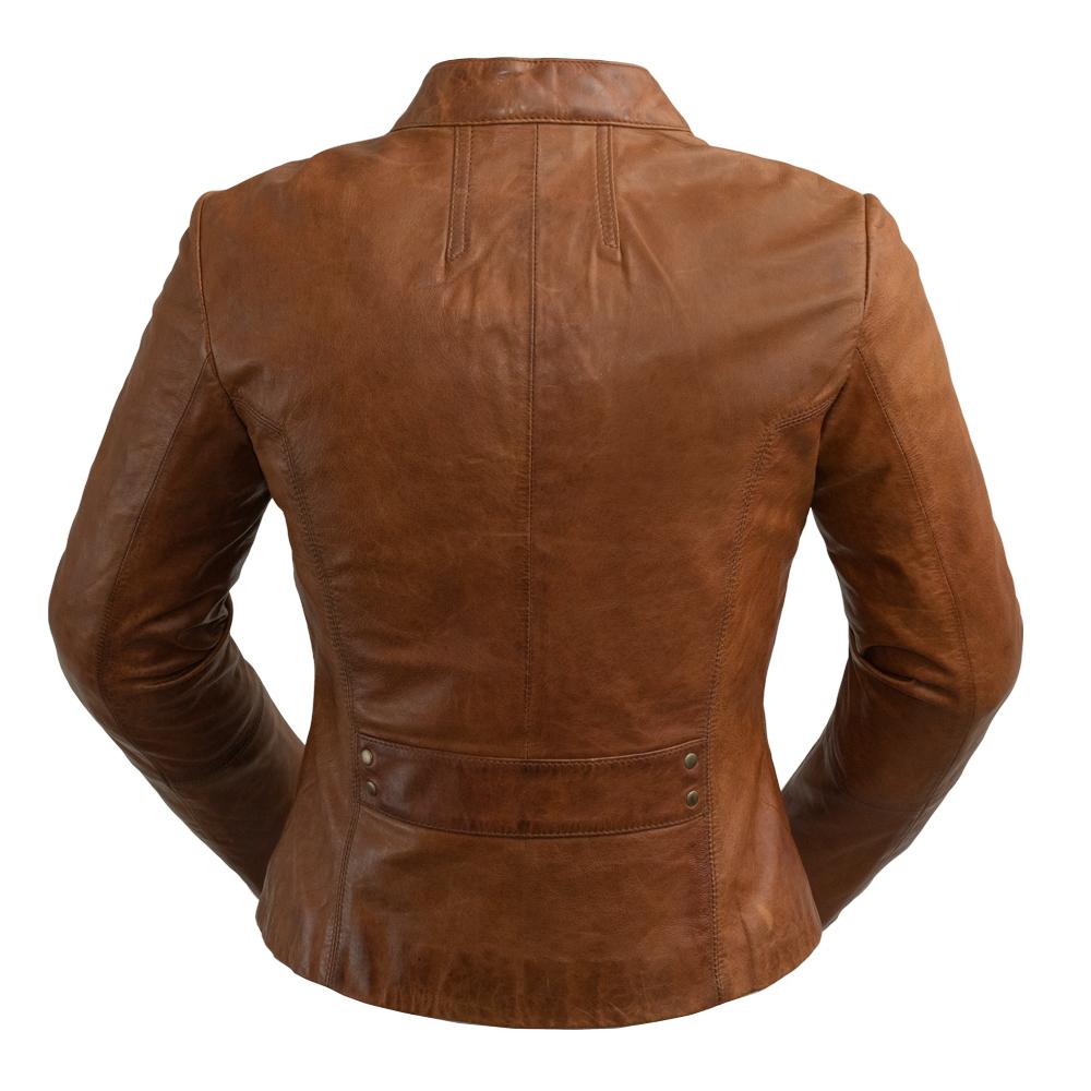 Rexie Women's Fashion Leather Jacket, Dark Cognac