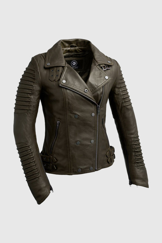 Queens Women's Fashion Leather Jacket, Army Green