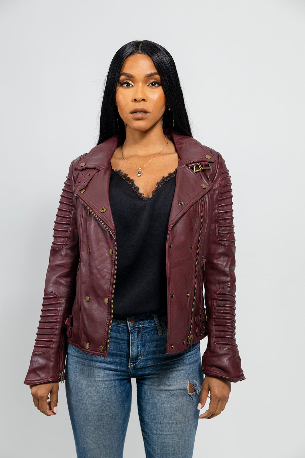 Queens Women's Leather Jacket, Oxblood