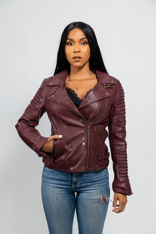 Queens Women's Leather Jacket, Oxblood