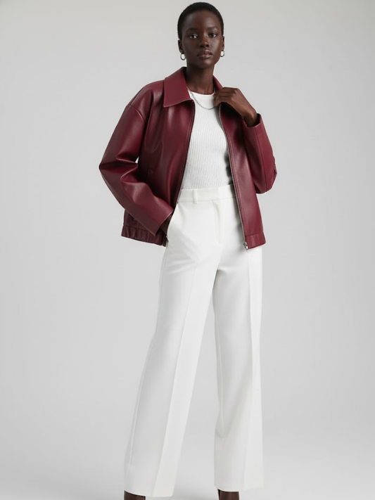 Wine Vegan Leather Blouson Jacket SULLIVAN: New Colección COUTURE in NOLITA - BYMANYC ® New York