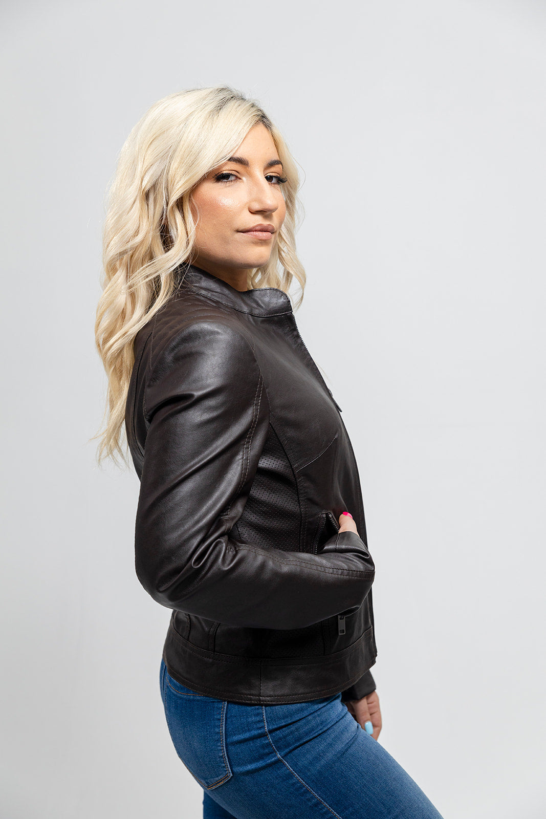 Beverly Women's Perforated Faux Leather Scooter Jacket