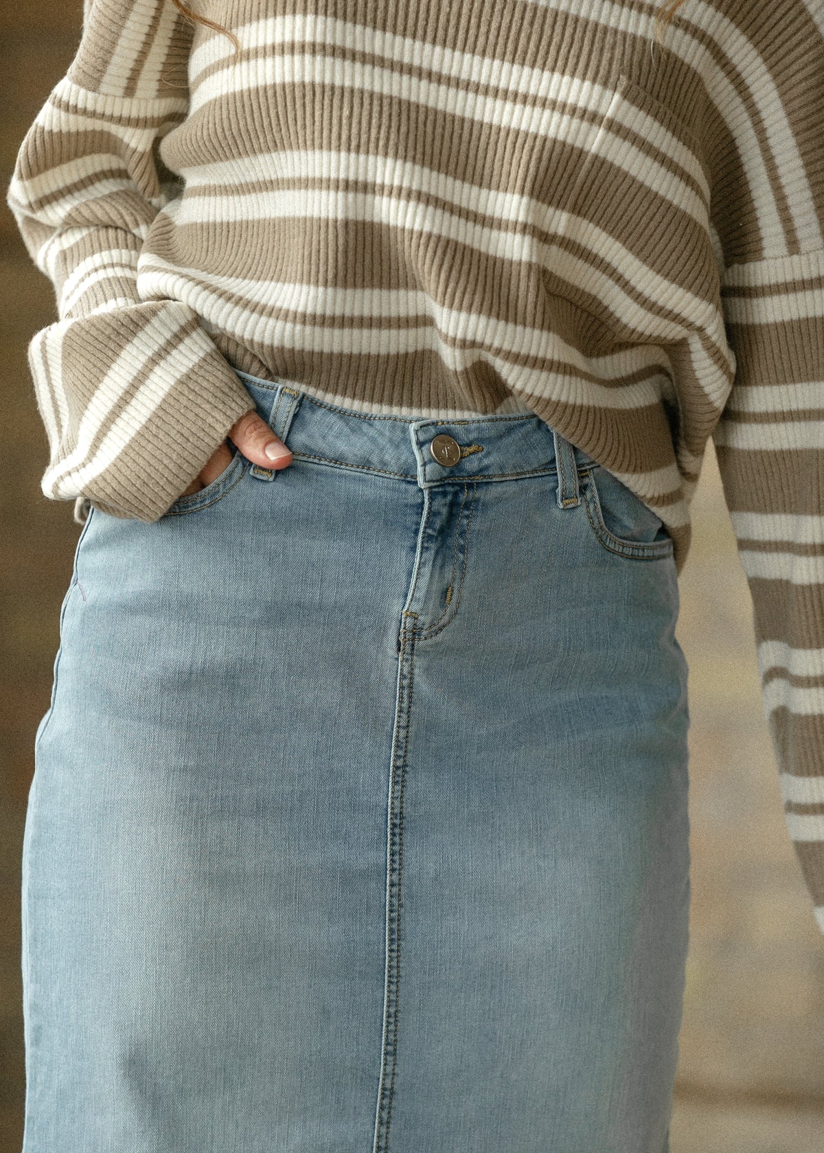 Bria Light Wash Denim Maxi Skirt