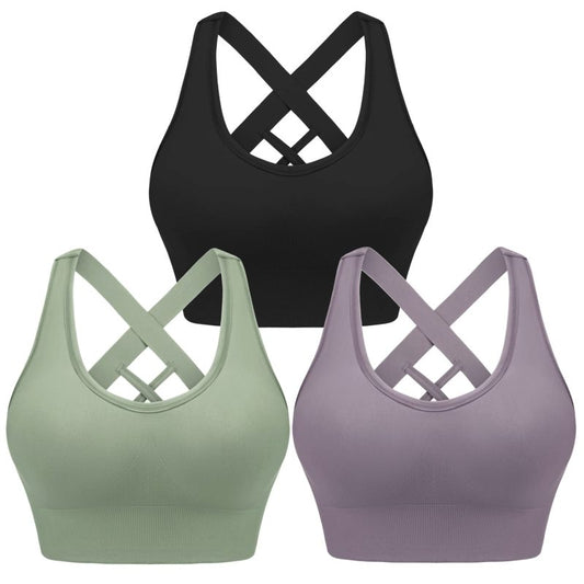 Women's Four Season Solid Nylon Sports Bra - Cross Strap Design