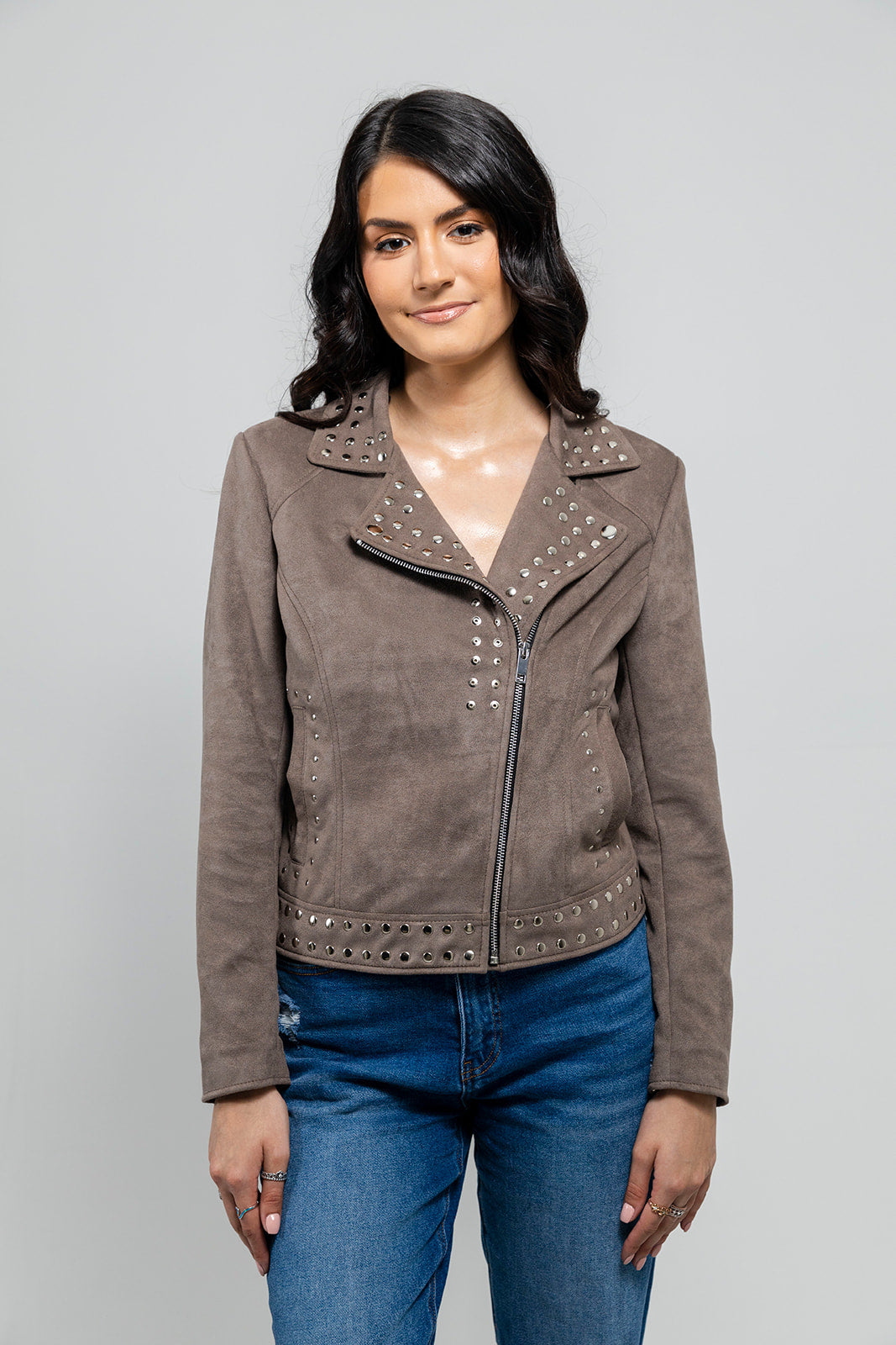 Sandy Women's Studded Faux Leather Moto Jacket